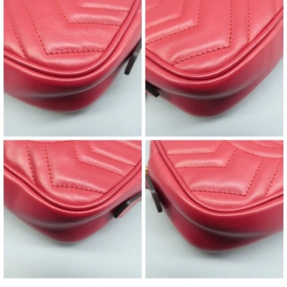 100% Authentic GUCCI GG Marmont Red Leather Shoulder Bag - Picture 6 of 12